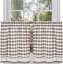 Achim Home Furnishings Buffalo Check Tier Pair, 58-Inch by 36-Inch, Taupe