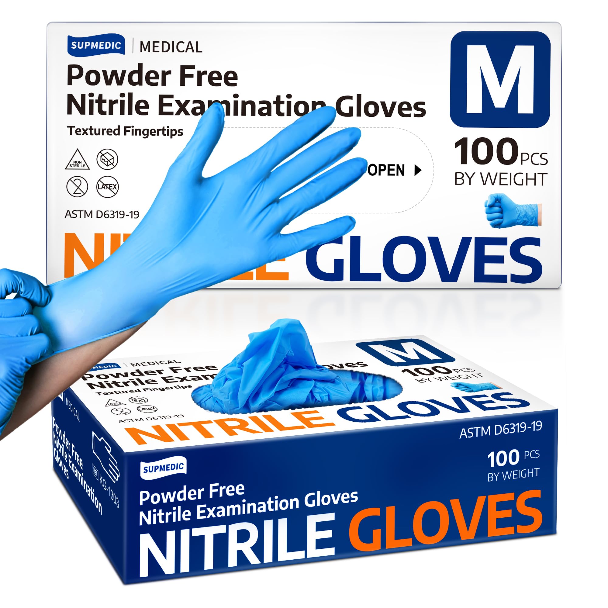 Medical Nitrile Exam Gloves, Latex-Free & Powder-Free Non-Sterile Food Safe Cleaning Disposable Glove, 100 Pcs