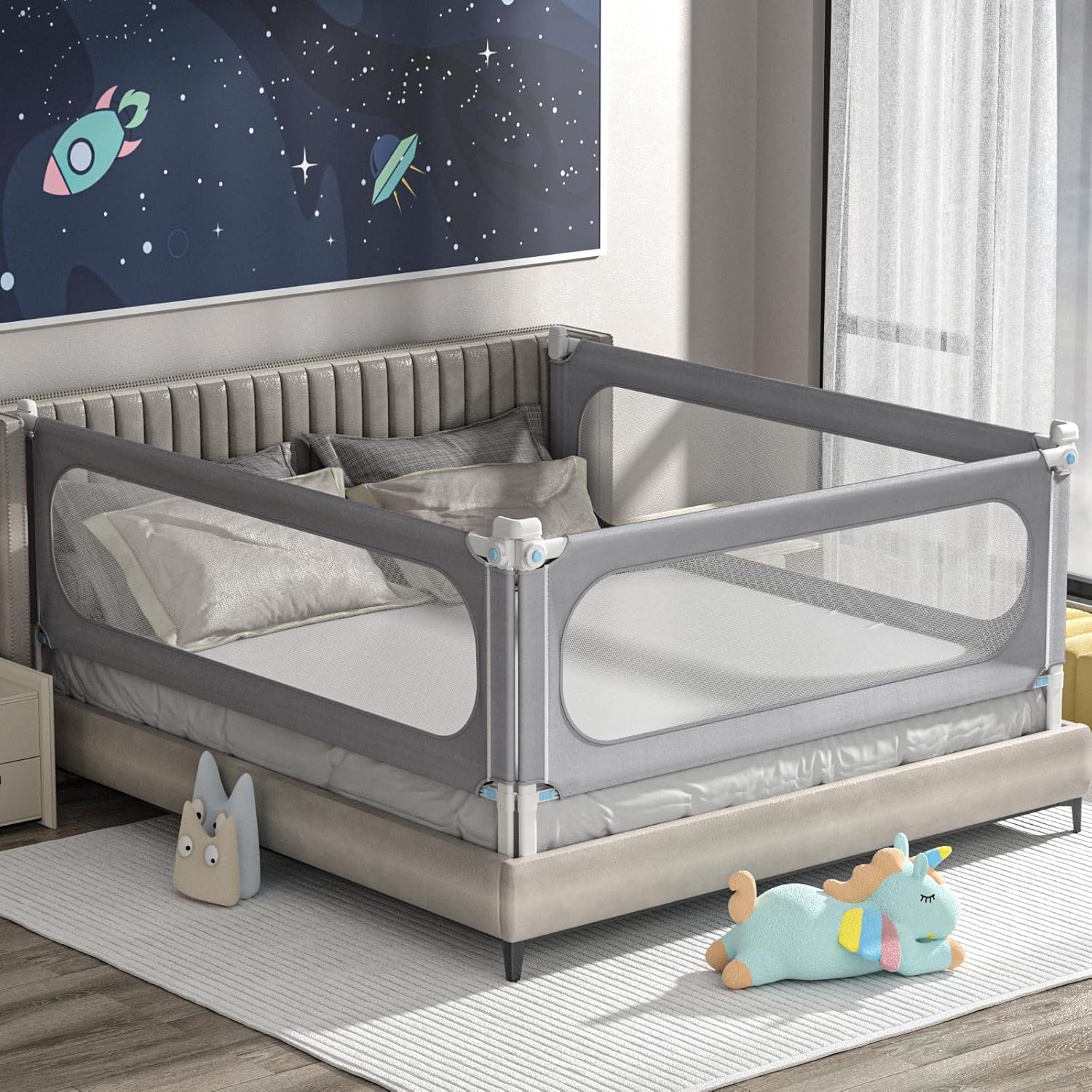 Bed Rails for Toddlers, Height Adjustable Baby Bed Rail Guard, Kids Safety Bed Rail with Child Lock - Universal Designed for Twin, Full, Queen, King Size (2 Side:78.74"(L) 27"(H))