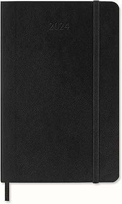 Moleskine Weekly Agenda with Space for Notes 12 Months 2024, Agenda 2024, Size Pocket 9x14, Soft Cover and Elastic Closure, Colour Black, in German Language