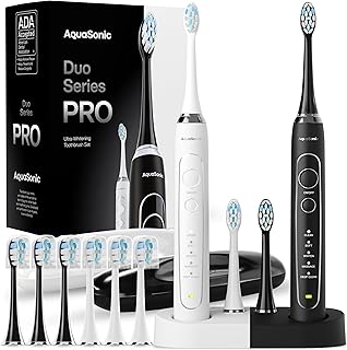 AquaSonic Duo Series PRO – Ultra-Whitening Electric Toothbrush Set – 5 Modes & Smart Timers – Premium Travel Cases & 10 Pr...