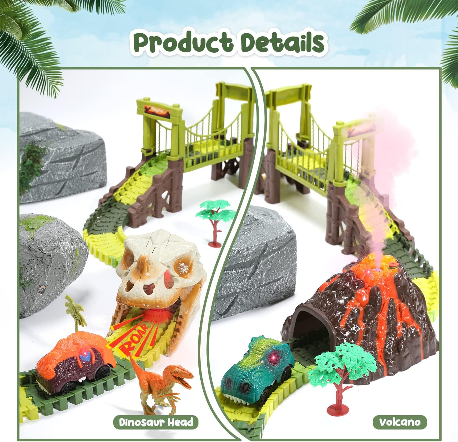 Dinosaur Race Car Tracks, Toy Train Set Tracks, Car Track Playset with ...