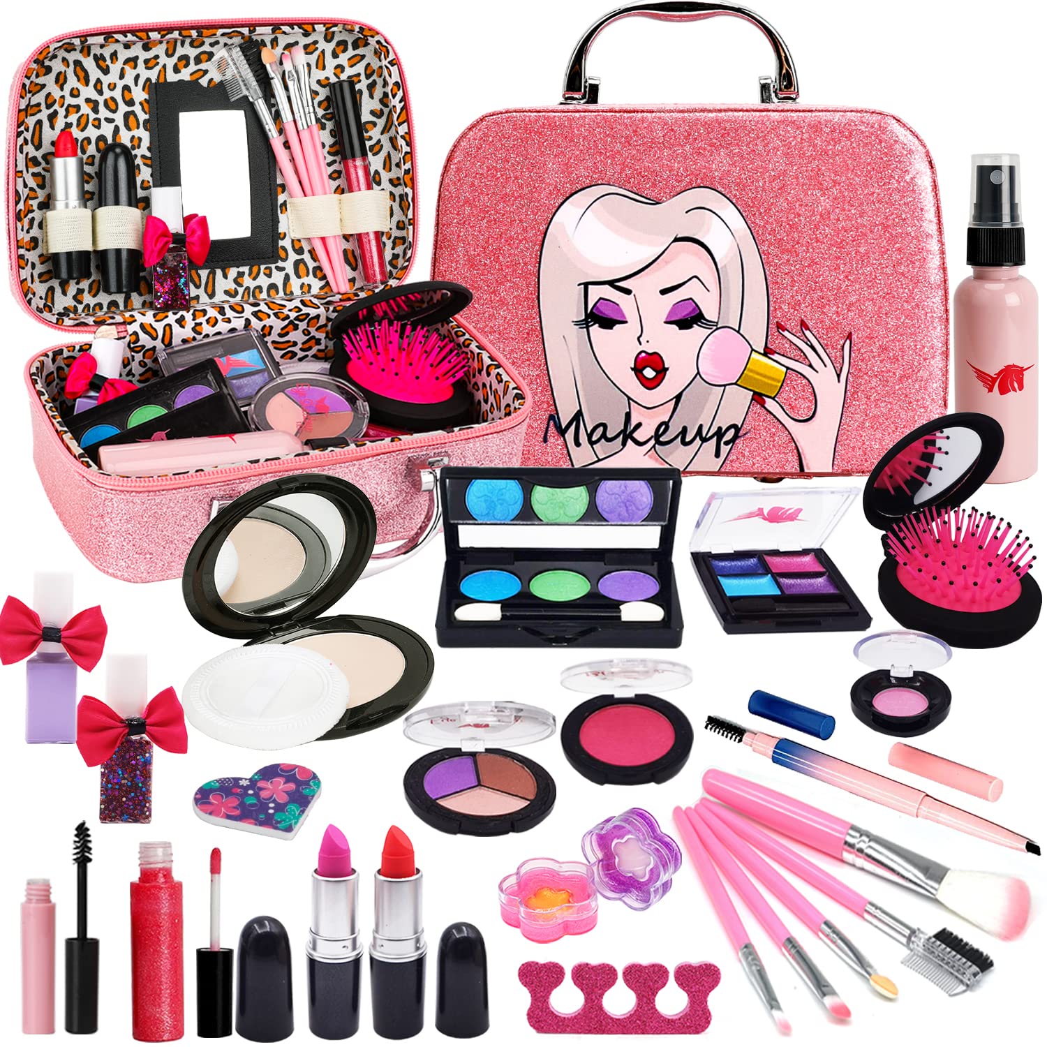 Washable Kids Makeup Girl Toys - Real Kids Makeup Kit for Girls Make Up Set for Child Toddler Children Princess Christmas Birthday Gifts Present for 4 5 6 7 8 9 10 Year Old Girls Gift