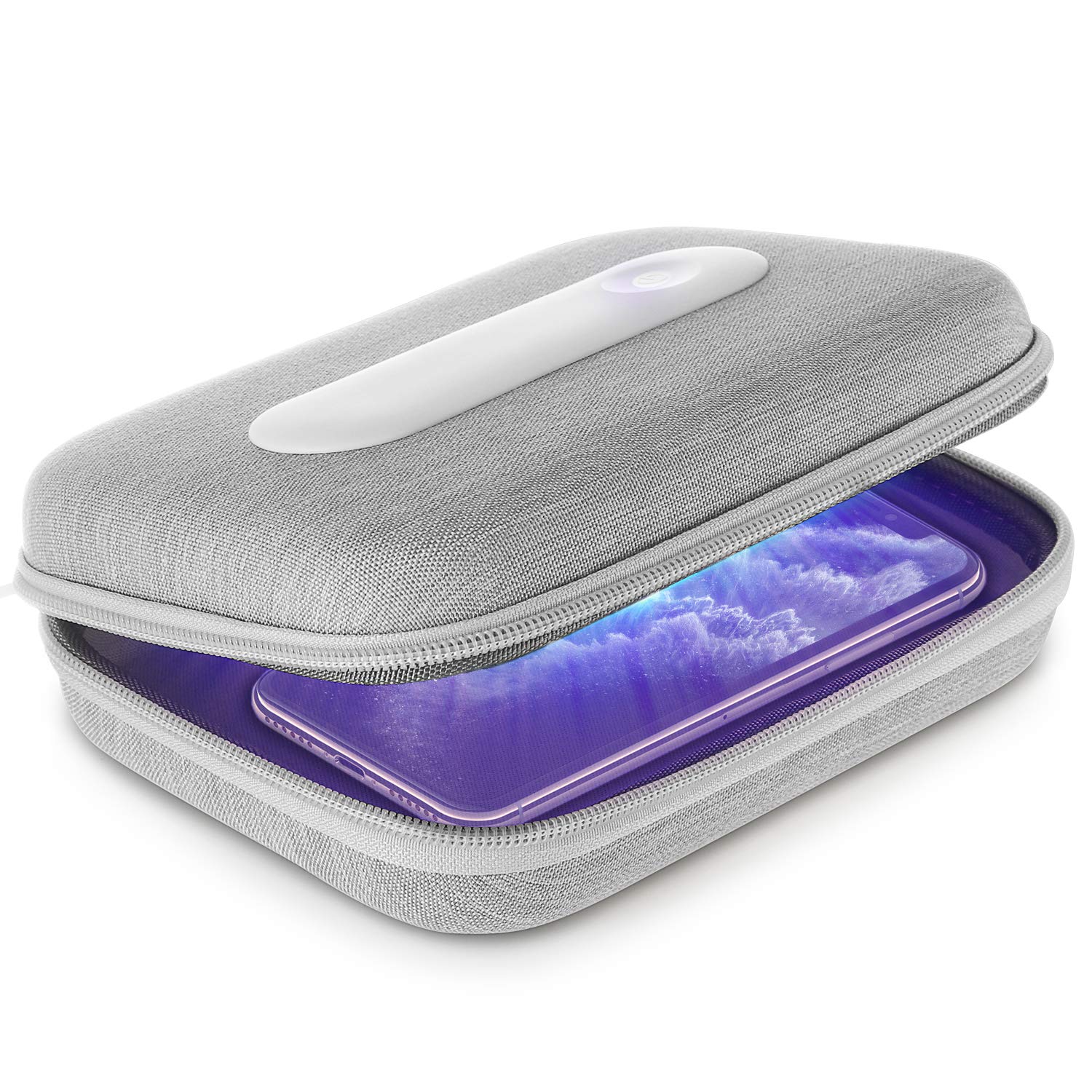 UV Light Phone Cleaner  Premium Phone Sanitizer with UV-C Light  Cell phone Sanitizer Sterilizer Case with Stylish Canvas Fabric  USB Rechargeable Sanitizing Box for Smartphones, Eyewear, Keys