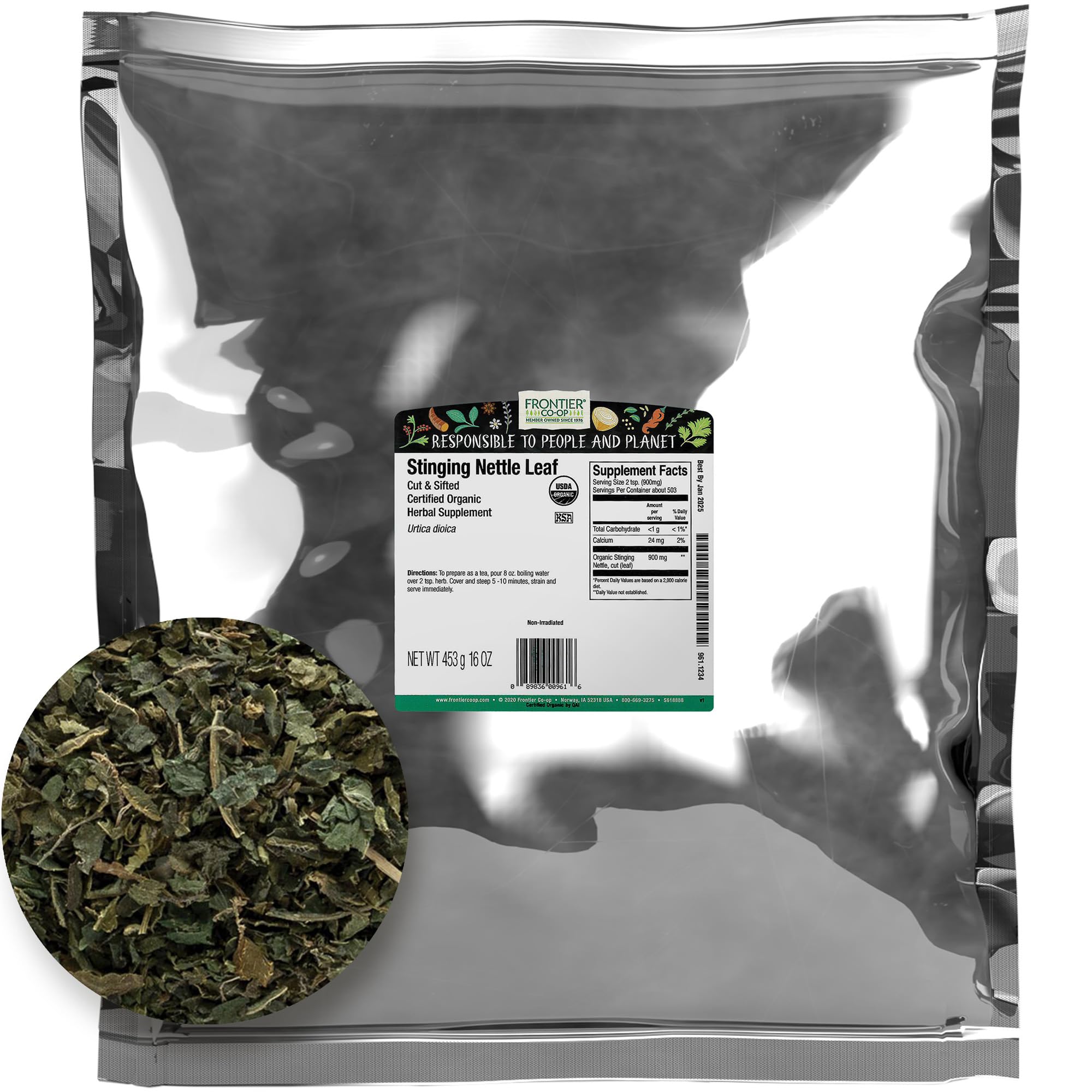 Frontier Co-op Organic Cut & Sifted Stinging Nettle Leaf 1lb | Pack of 2