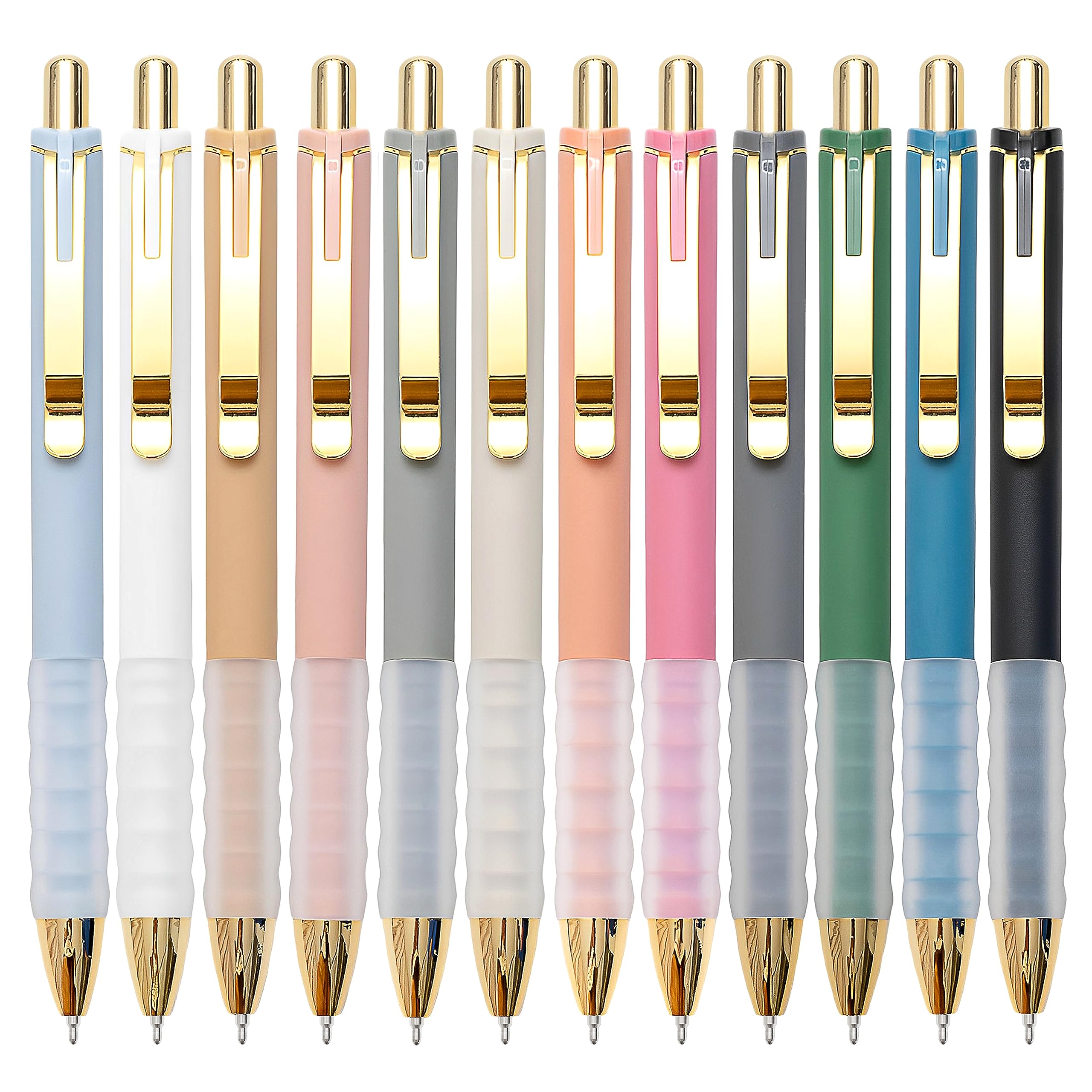 Linbsunne Ballpoint Pens Black Medium Point 1mm Pen with Super Soft Grip Ball Point Pen for Men Women Retractable Pens (gold-12 pcs)