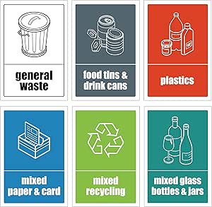 Mixed Set of Recycling Bin Signs/Stickers Pack - Self Adhesive Vinyl ...