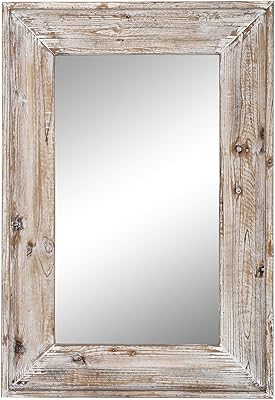 EMAISON 36 X 24 inch Wall Mount Wood Frame Bathroom Vanity Mirror Rustic Horizontal/Vertical Rectangle Mirror for Over Sink, Bedroom, Farmhouse Home Decor (Distressed White)