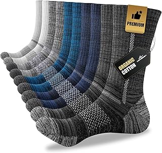 Niorasen Men's Cotton Crew Work Socks, 5 Pairs Cushioned Boot Socks,Moisture Wicking Athletic Socks for Hiking Sports Running