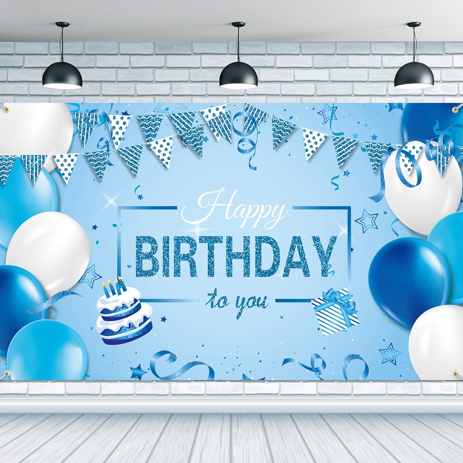 Happy Birthday Background Banner Extra Large Fabric Birthday Poster  Photography Background Blue Happy Birthday to You Sign Banner for Birthday  Party Decoration,  x  Inches : : Toys