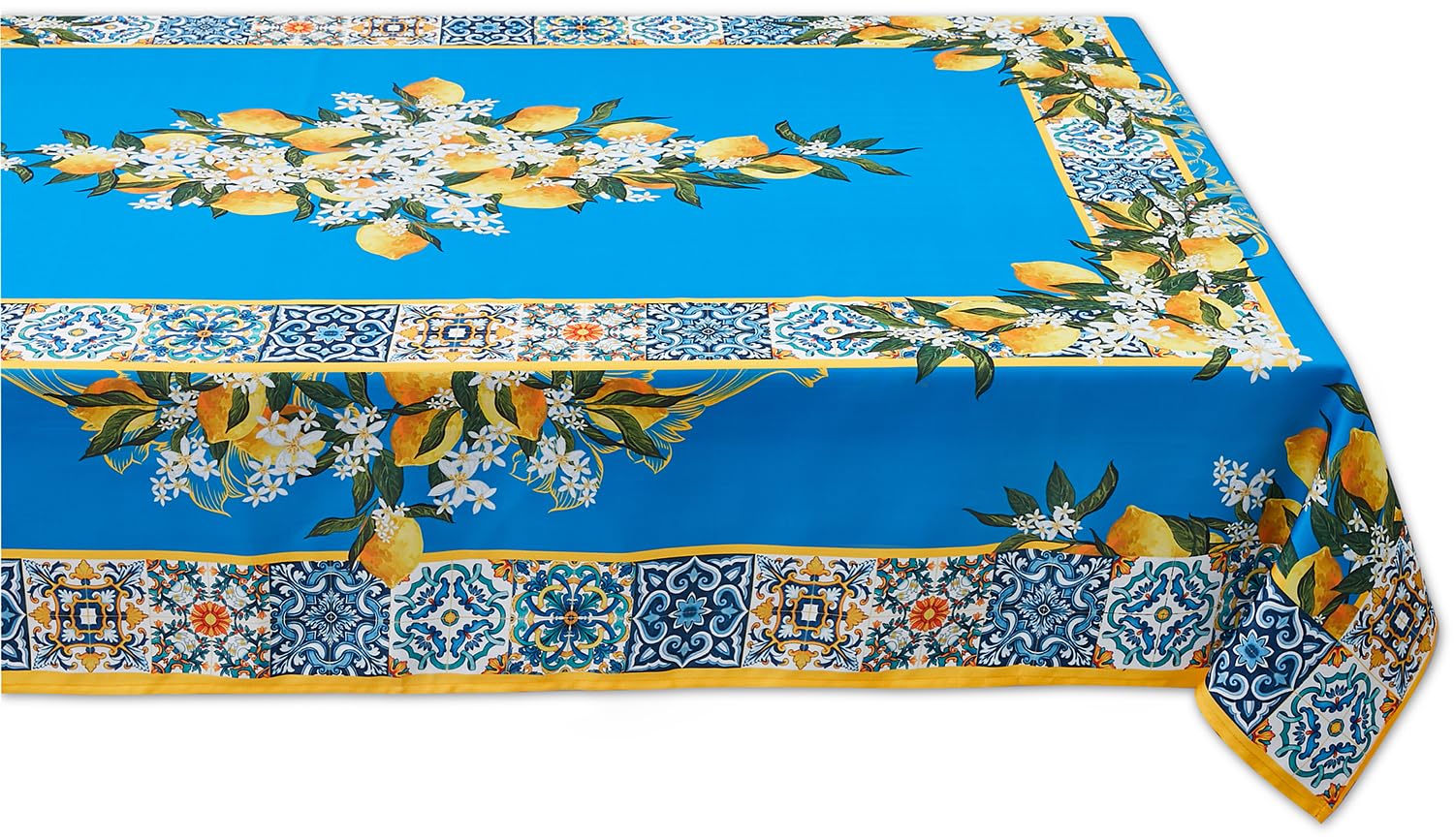 YiHomer Provence Blue Lemon Mediterranean Tile Tabletop for Spring Summer Decorations, Picnics and Dinner Parties - Indoor Outdoor, Stain and Water Resistant, Tablecloth, 60 x 84 Rectangle