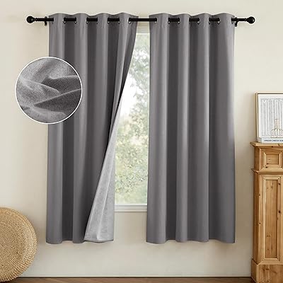 NICETOWN Grey Living Room Completely Shaded Faux Linen Draperies, 2 Pieces, W52 x L72, Privacy Protection & Noise Reducing Ring Top Drapes, White Lined Insulated Window Treatment Curtain Panels