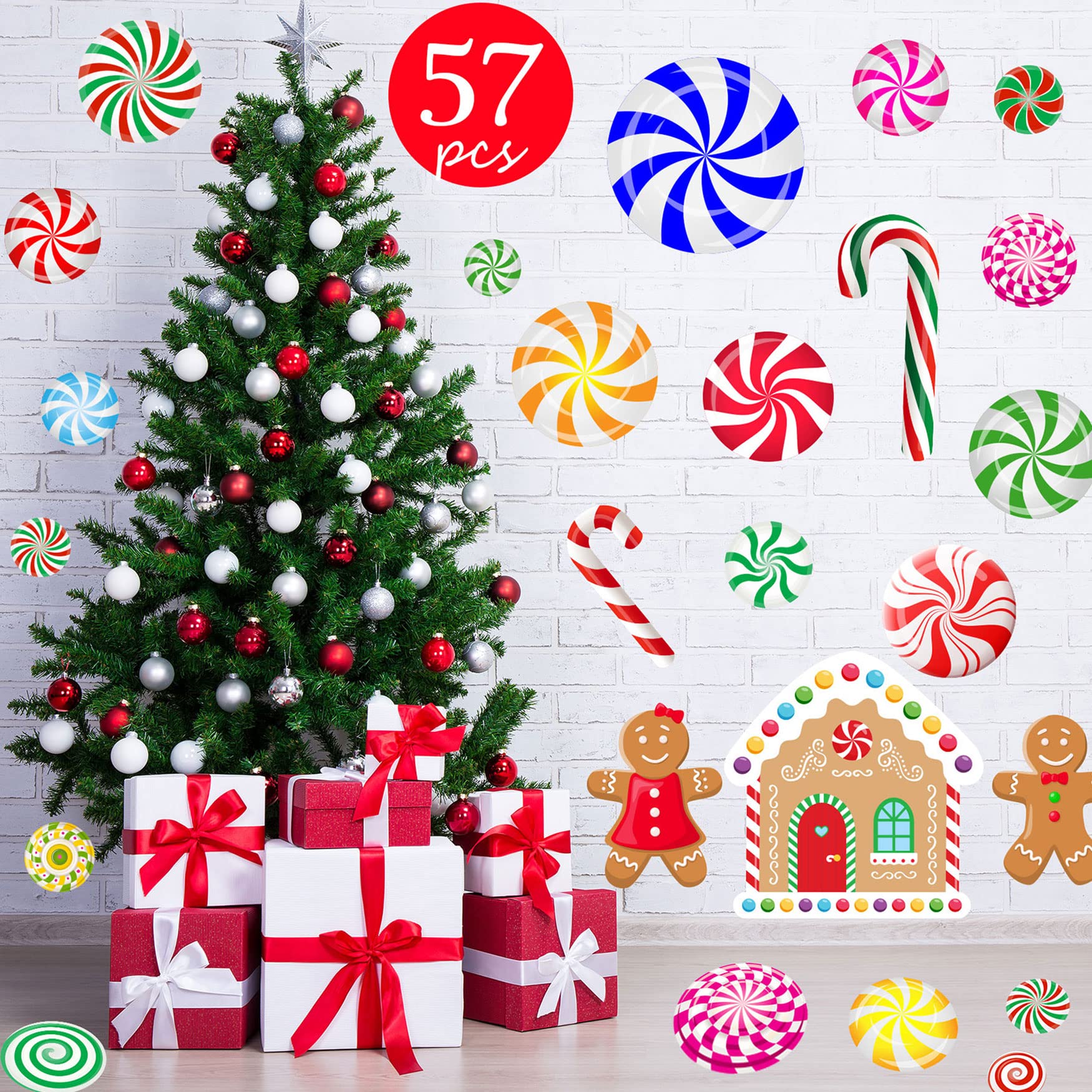 Amazon.com: Funnlot 57PCS Peppermint Floor Decals Christmas Wall ...