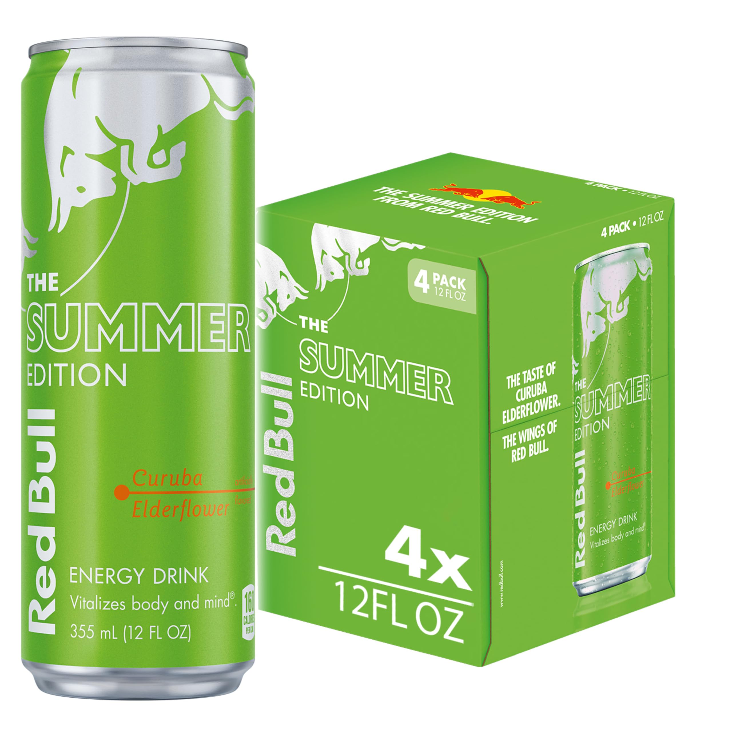 Red BullSummer Edition Energy Drink, Curuba Elderflower, with 114mg Caffeine plus Taurine & B Vitamins, 12 Fl Oz, Pack of 4 Cans