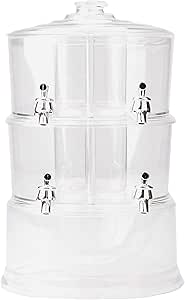 Mind Reader Beverage Dispenser, 2 Tier Stackable Holder with Lids, Clear Acrylic 4 Compartment Drinks Display with Spigots, One Size