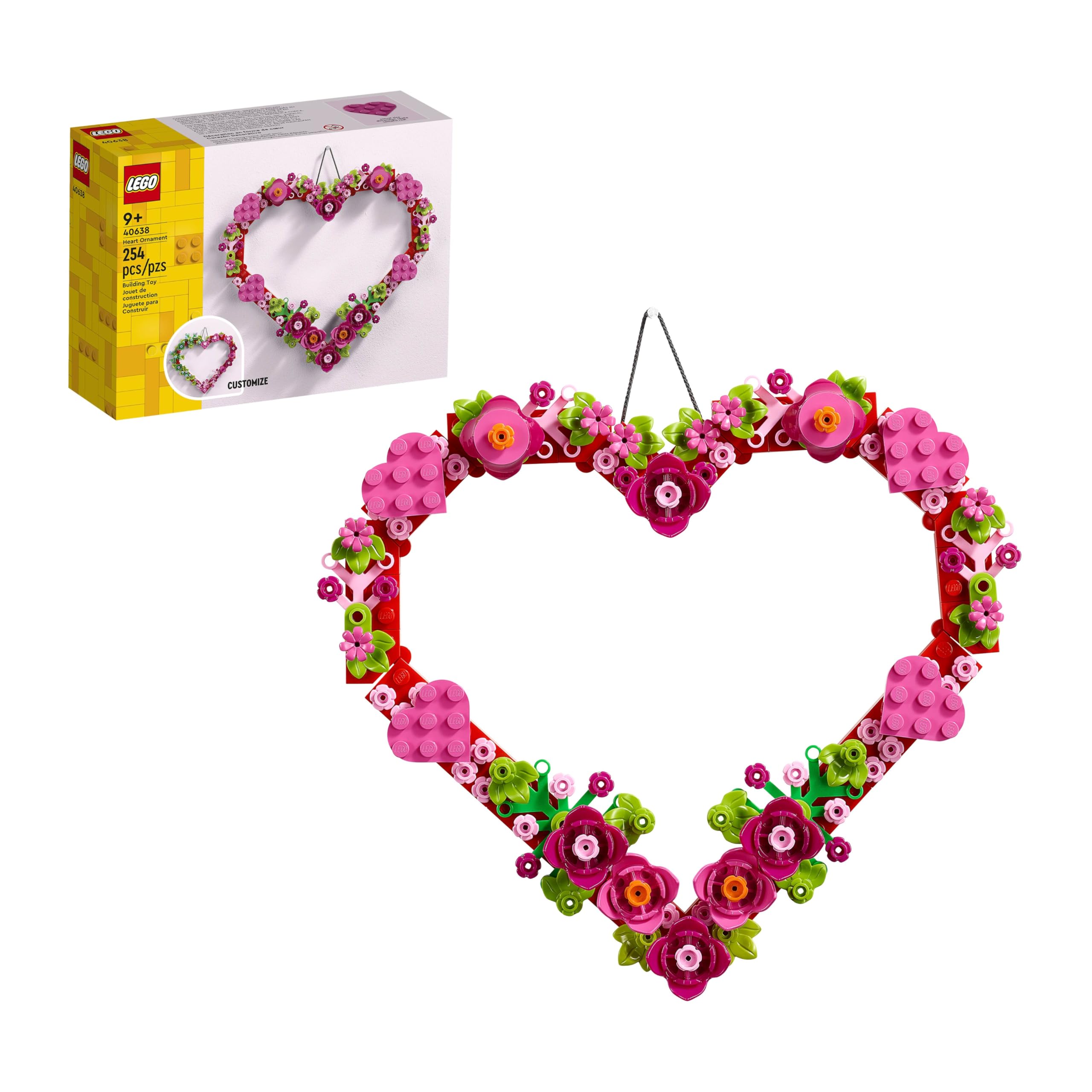 LEGOHeart Ornament Building Toy Kit, Heart Shaped Arrangement of Artificial Flowers, Great Gift for Loved Ones, Unique Arts & Crafts Activity for Kids, Girls and Boys Ages 9 and Up, 40638