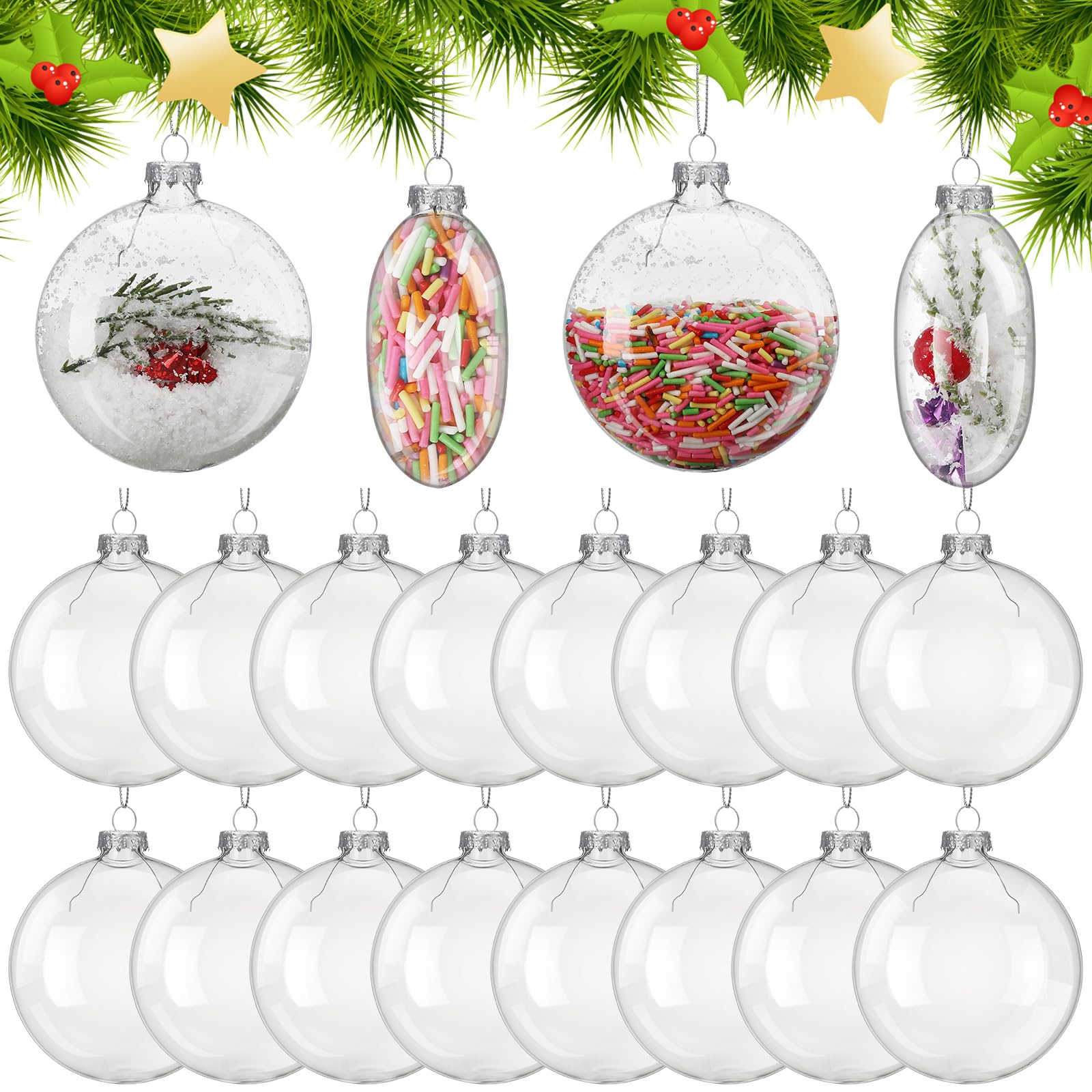 Liliful 24 Pcs Christmas Clear Glass Ornaments Fillable Flat Ball 3.15 Inch for Crafts DIY Ornaments Craft Fillable Glass Ornament Balls Disc Glass Bulbs for Christmas Tree Party Wedding Home Decor