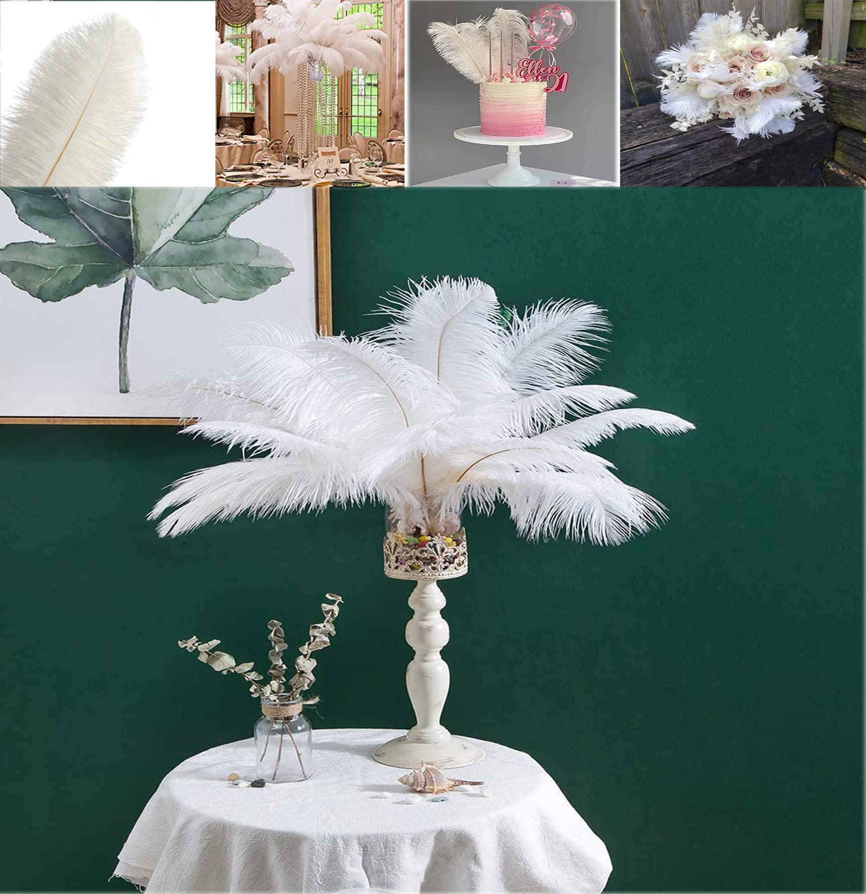 KASTWAVE Ostrich Feathers, Natural White 10-12inch 25-30 cm, for Ostrich Feathers Lamp Wedding Party Centerpieces, Flower Arrangement and Home Decoration 10 Pcs