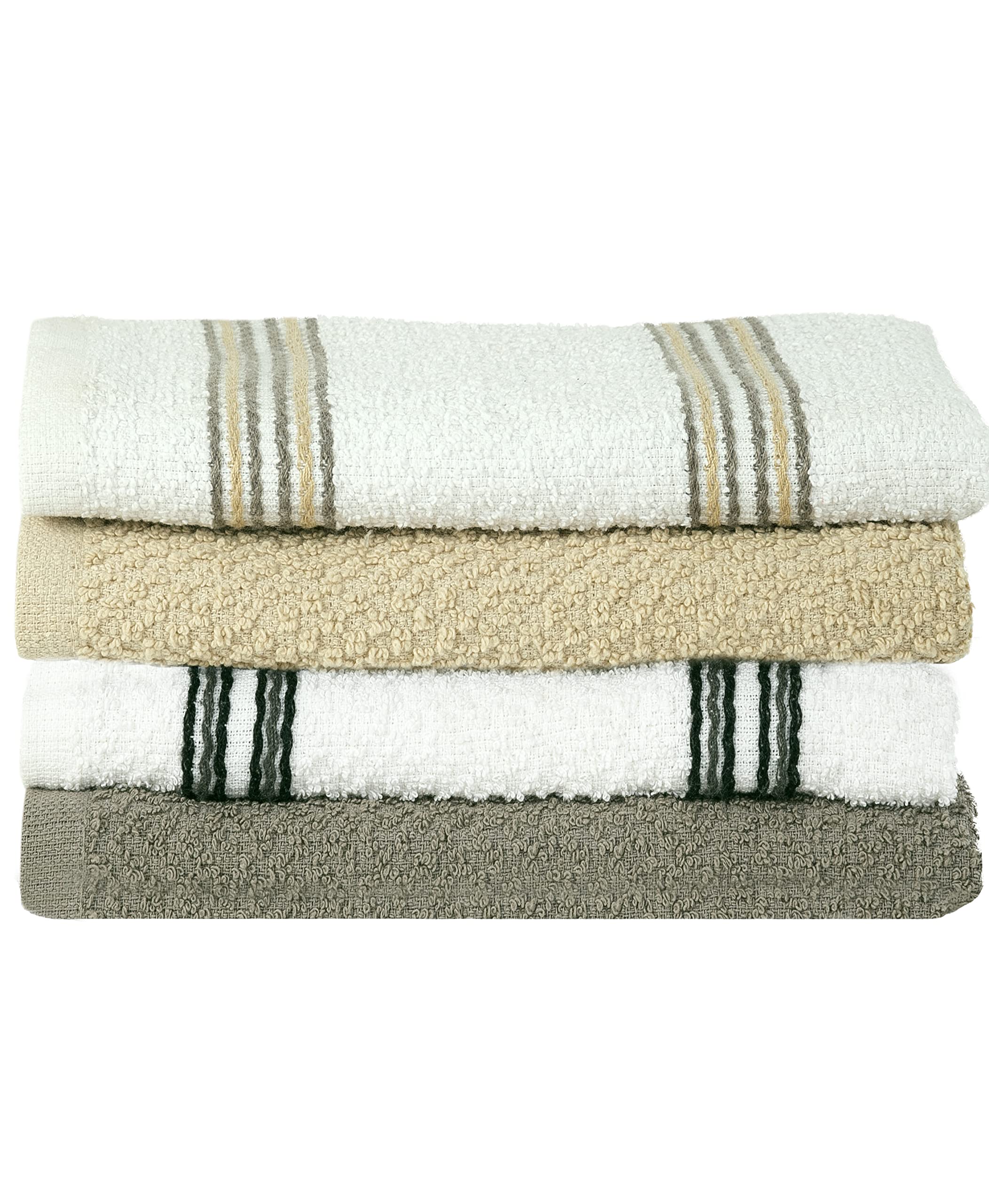 Kitchen Towel Set (38 x 64 cm) - Cotton Dish Towels, Durable Cleaning Cloths, Highly Absorbent Durable Multipurpose Bar Towels & Dish Cloths (Grey/Beige, 4 Pack)