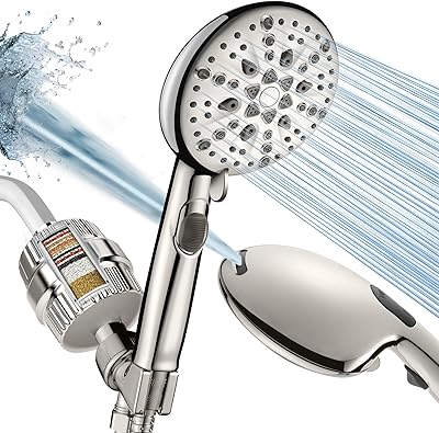 Cobbe High Pressure 9-Modes Filtered Shower Head - with 20 Stage Shower Filter for Hard Water, Removes Chlorine and Harmful Substances, Built-in Power Spray, Brushed Nickel