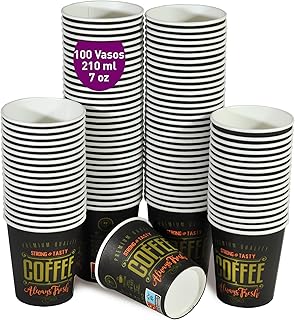 100 Vasos de Cafe Desechables 210 ml / 7 oz de Papel Cartón, Vasos de cartón Perfectos para Bebidas Calientes y Frías