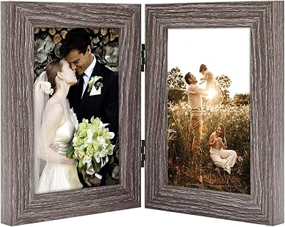 Golden State Art, 4x6 Double Picture Frame Vertical Hinged Photo Frame 2 Opening Folding Family Frames Collage, with Real Glass (4x6, Grey, 1-Pack)