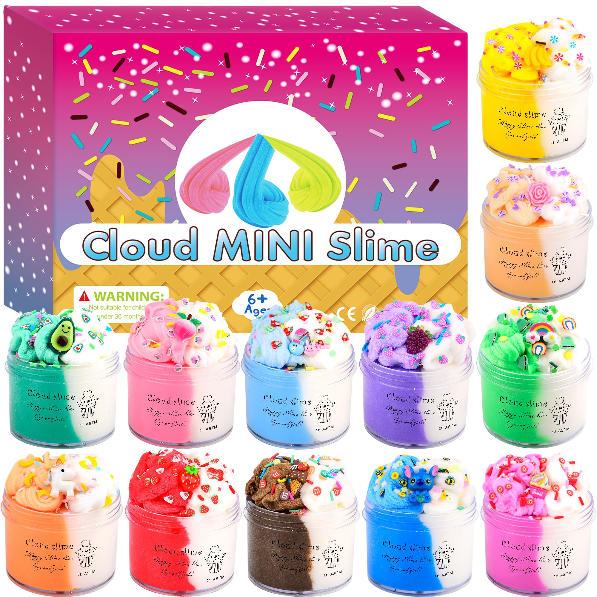 12 Pack Cloud Slime Kit Two-Toned Fidget Toy, Educational Slime Toys, Birthday Gifts Prize Party Favors for Girl Boys Kids 6 7 8 9 10 11 12