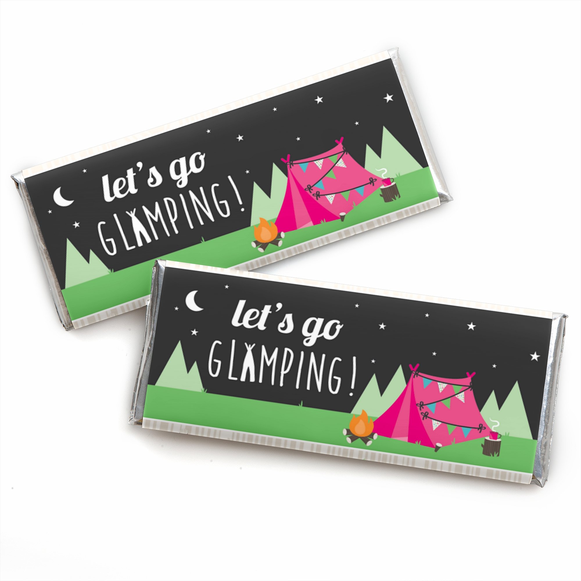 Let's Go Glamping - Candy Bar Wrapper Camp Glamp Party or Birthday Party Favors - Set of 24