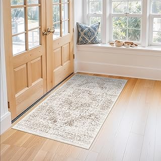 EISUROM 3x5 Washable Entryway Rug - Non-Slip Vintage Area Rug for Entrance with Low-Pile Indoor Mat for keitchen with Stai...