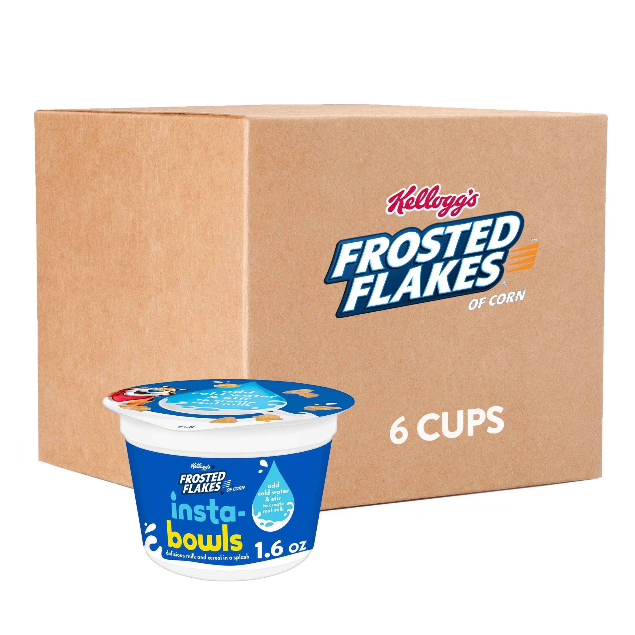 Kellogg's Frosted Flakes Insta-Bowls Cold Breakfast Cereal, Instant Cereal, Kids Snacks, Original (6 Cups)