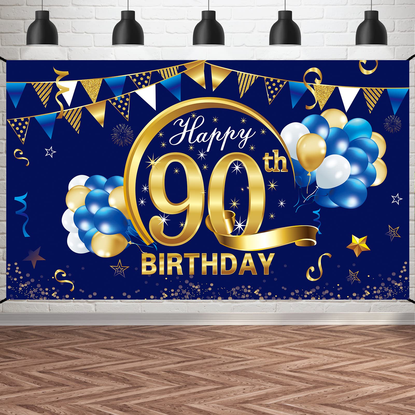 Buy Kauayurk Happy 90th Birthday Banner Decorations for Men - Blue Gold ...