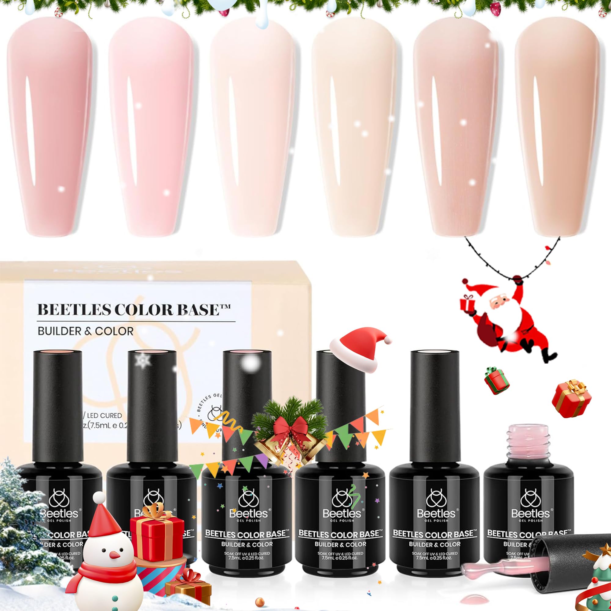 Beetles Base Color Gel Nail Polish, 6 Colors Nude Gel Polish Pink Nail Polish Peach Pink Nail Polish Neutral Sheer French Tip Base Colors Soak Off Nail Art Manicure DIY at Home Gift for Women