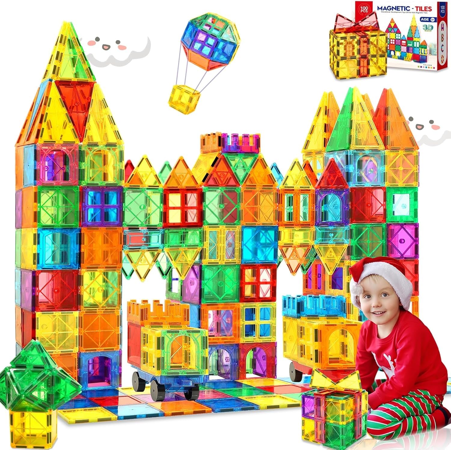 SHAHNARO Magnetic Building Blocks for Kids, 100 Pieces, 3D Magnet Tiles Set, Educational Toys for Boys and Girls, Ages 3+, Castle Set