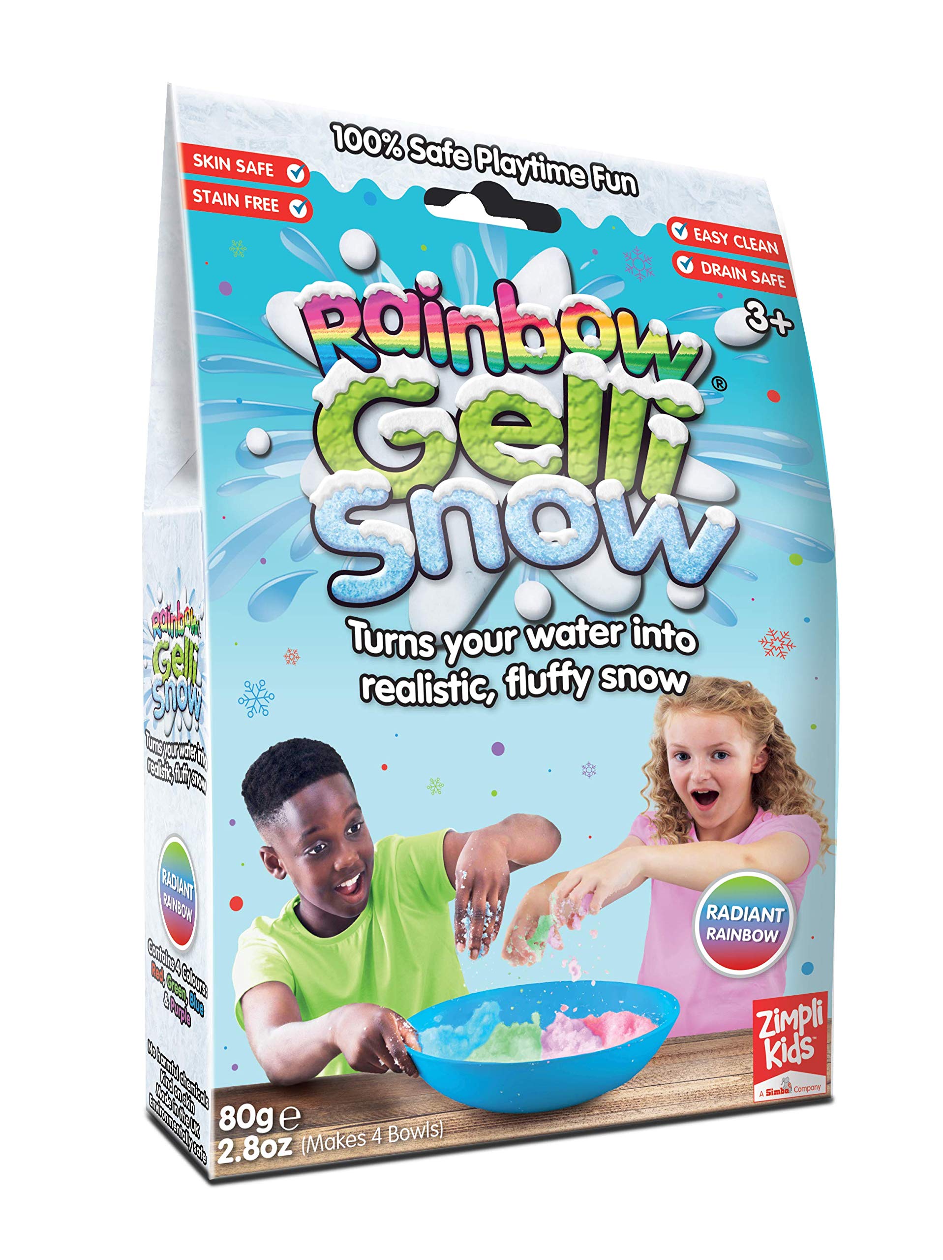 Gelli Snow Rainbow from Zimpli Kids, Magically turns water into Snow, Instant Magic Fake Premium Snow, Artificial Snow Ideal for Outdoor & Indoor Activities, Christmas, Xmas Gift, Stocking Fillers