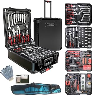 Arcwares 799pcs Aluminum Trolley Case Tool Set Silver, House Repair Kit Set, Household Hand Tool Set, with Tool Belt,Gift ...