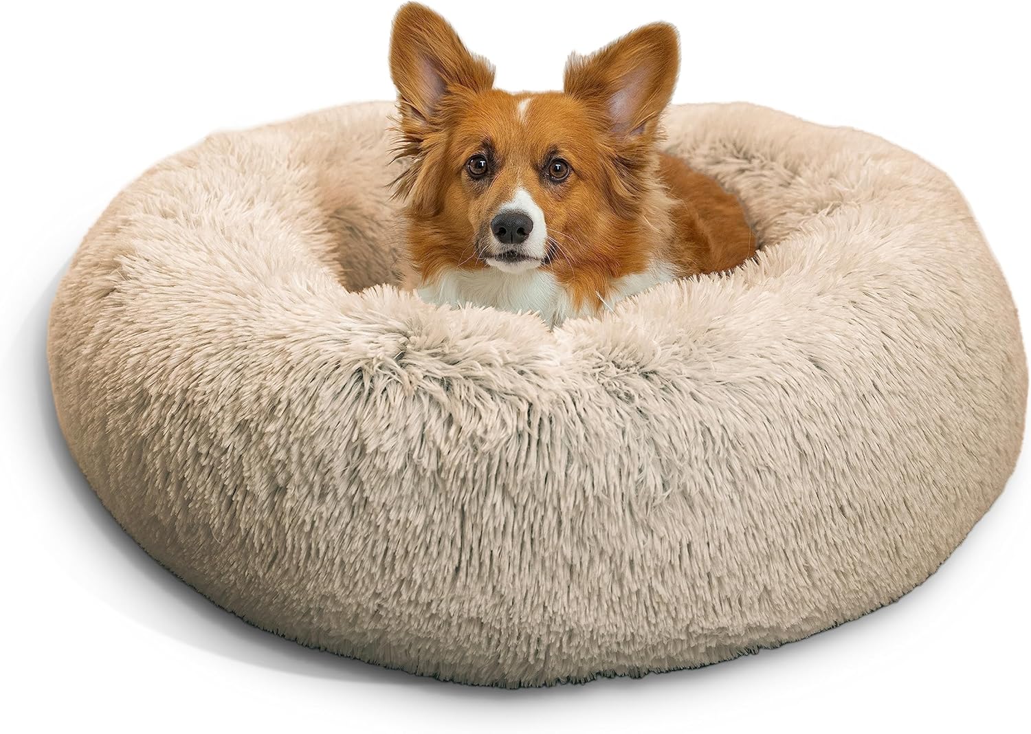 Best Friends by Sheri The Original Calming Donut Cat and Dog Bed in Shag Fur Taupe, Medium 30x30 Medium 30" Bed Only Shag Taupe