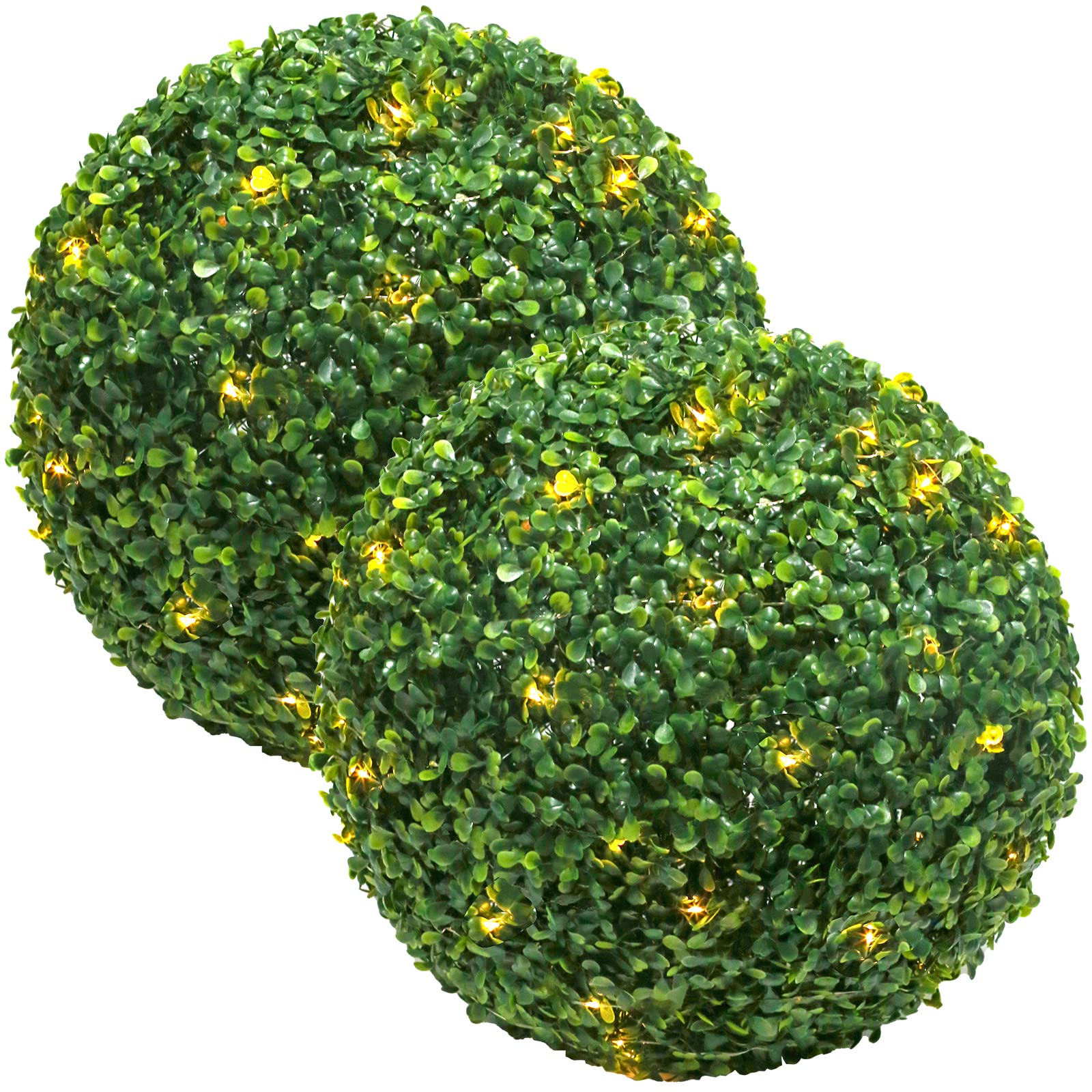 AILANDA 2PCS 16'' Artificial Boxwood Topiary Ball Outdoor Faux Boxwood Balls with LED Copper Wire Light for Balcony, Patio, Garden, Backyard, Wedding, Home Decor