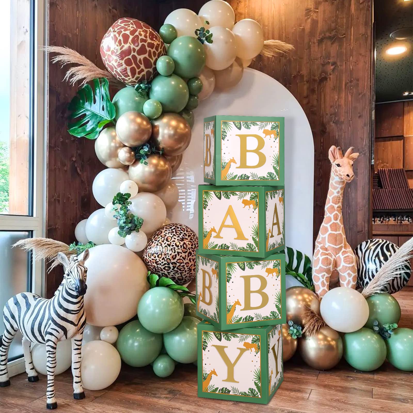 Buy Safari Baby Shower Decorations Box - Green Jungle Animal Baby Boxes ...