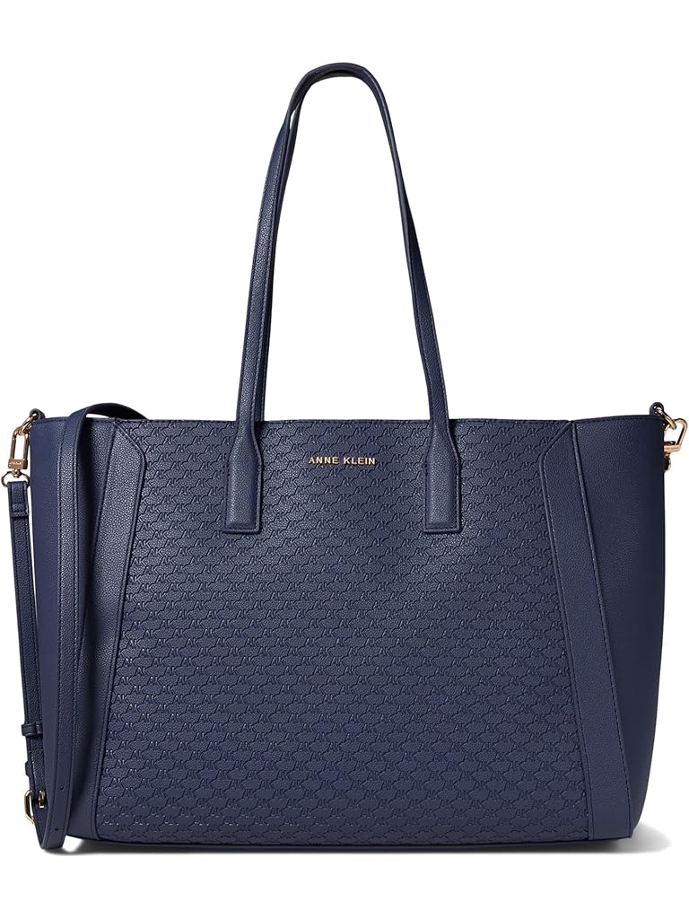 Navy Anne Klein Embossed Logo Work Tote With Laptop Sleeve