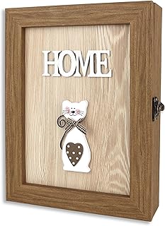 VELISTA Wooden Key Box Wall Mount – Cute and Rustic Decorative Key Cabinet – Premium Cabinet Key Holder with 6-Hooks – Sma...