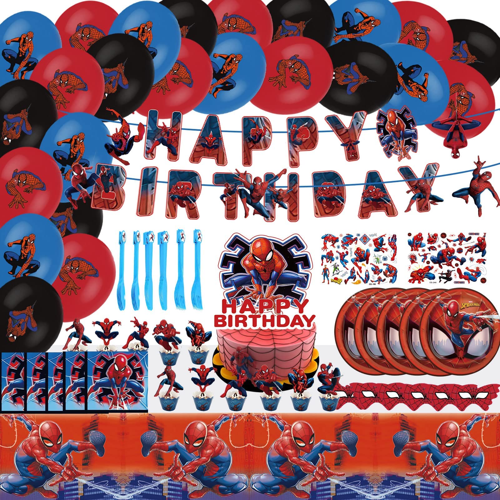 Buy 123 Pcs Spiderman Party Decorations for 10 Guests Includes Birthday ...