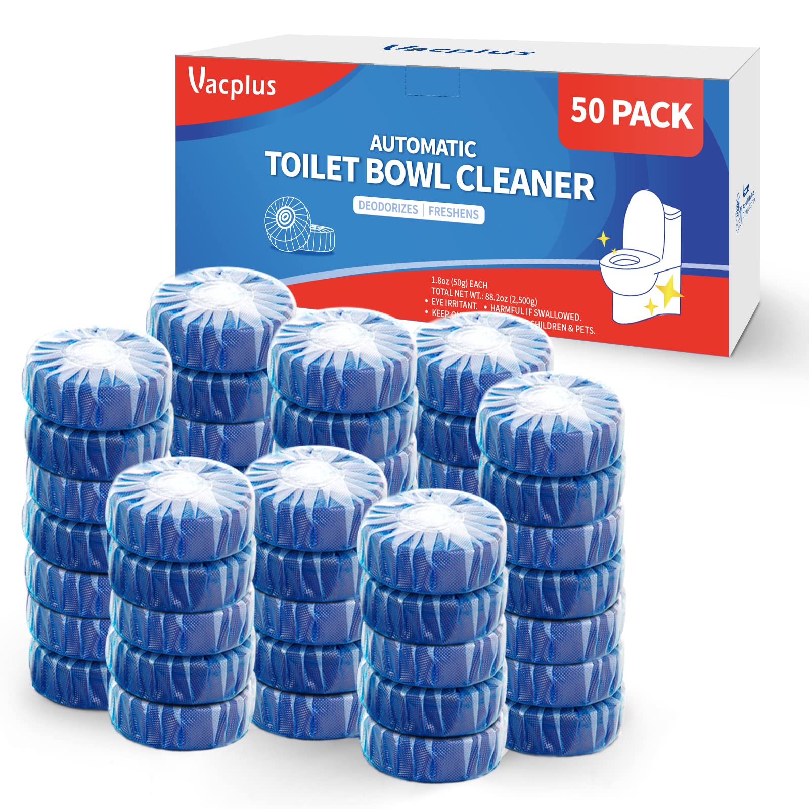 Vacplus Automatic Toilet Bowl Cleaner Tablets, Bathroom Toilet Tank Cleaner (50 PACK), VA-T165