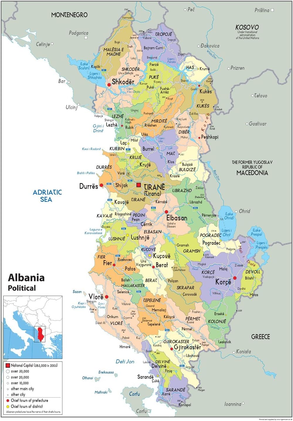 Albania Political Map - Paper Laminated : Amazon.nl: Stationery ...