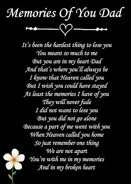 Memories of You Dad Memorial Graveside Poem Keepsake Card Includes Free ...