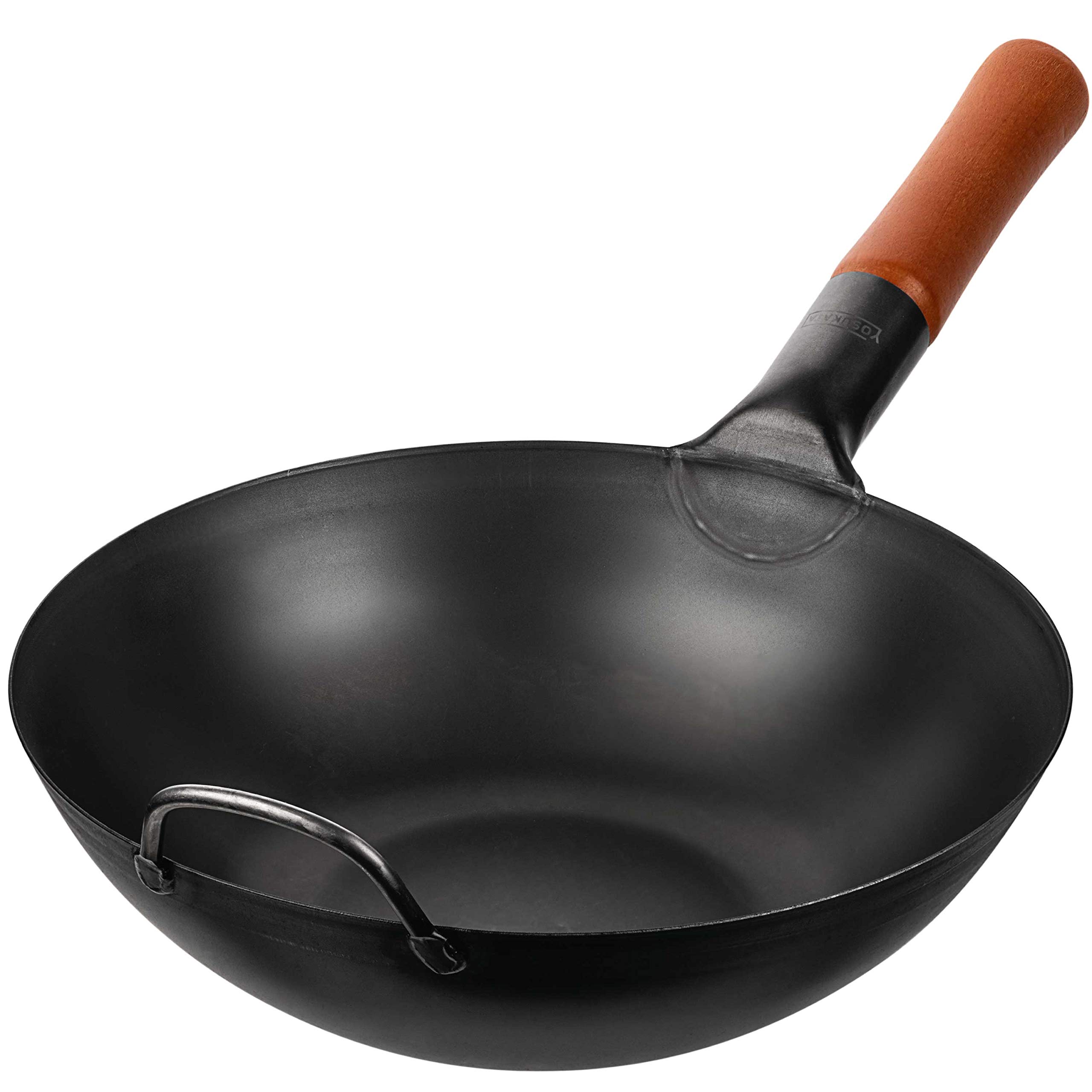 Photo 1 of YOSUKATA Carbon Steel Wok Pan – 11,8 “ Woks and Stir Fry Pans - Chinese Wok with Flat Bottom Pow Wok - Traditional Chinese Japanese Woks - Black Wok For Electric Stove, Induction, Gas Stovetops 11.8" Black