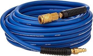 Estwing E1450PVCR 50' PVC/Rubber Hybrid Air Hose with Brass NPT Industrial Fitting and Universal Quick Connect Coupler, Bl...