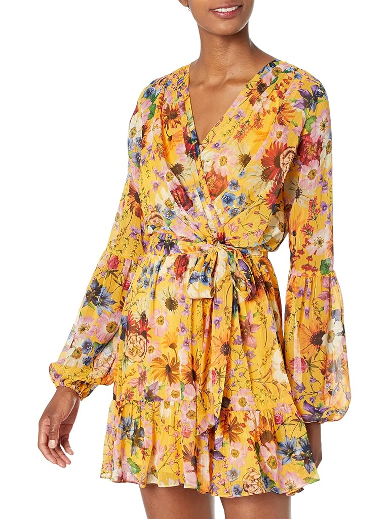 Betsy & Adam Short Long Sleeve Lurex Floral Dress