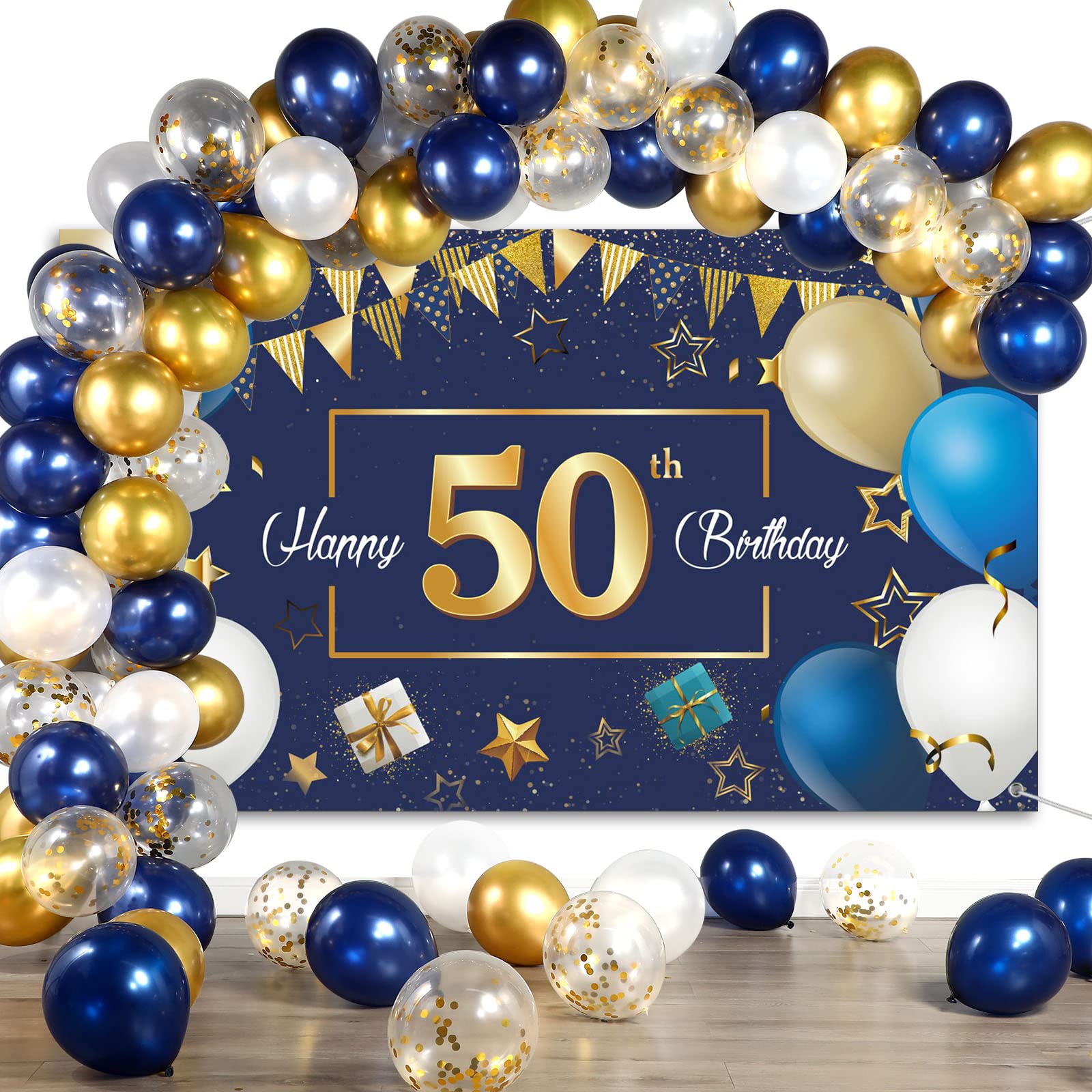 Amazon.com: Navy Blue 50th Happy Birthday Party Decorations Blue ...