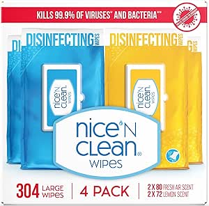 Nice &#39;N Clean Disinfecting Surface Wipes 304ct | Cleans &amp; Disinfects Home &amp; Kitchen Surfaces | Fresh &amp; Lemon Scent