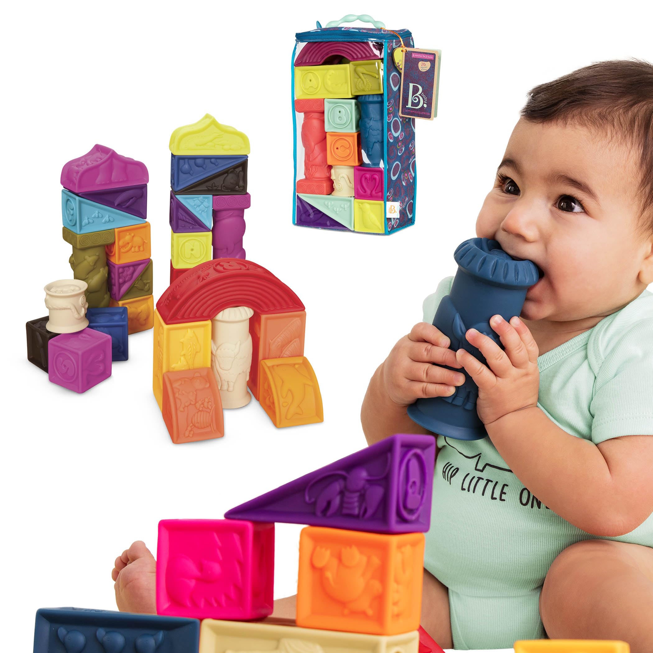 B. toys- Alphabetical Sort & Stack Developmental Baby Blocks- 26 soft blocks for kids & babys- Elemenosqueeze- 6 months +